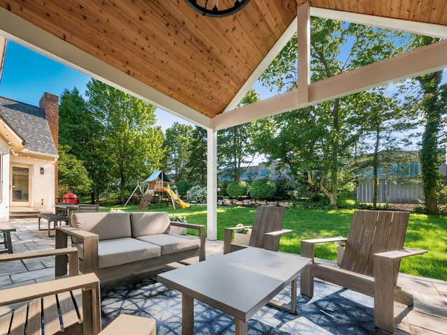 view of patio / terrace with an outdoor hangout area and a playground