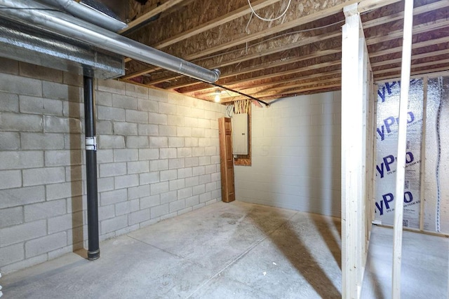 unfinished basement with electric panel