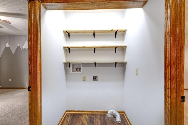 laundry area with hookup for a washing machine, baseboards, ceiling fan, laundry area, and hookup for an electric dryer