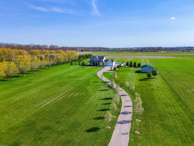 birds eye view of property with a rural view