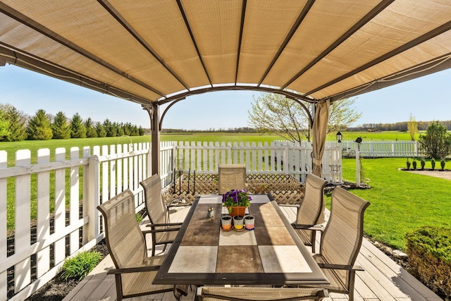 view of patio / terrace with fence, a wooden deck, and outdoor dining space