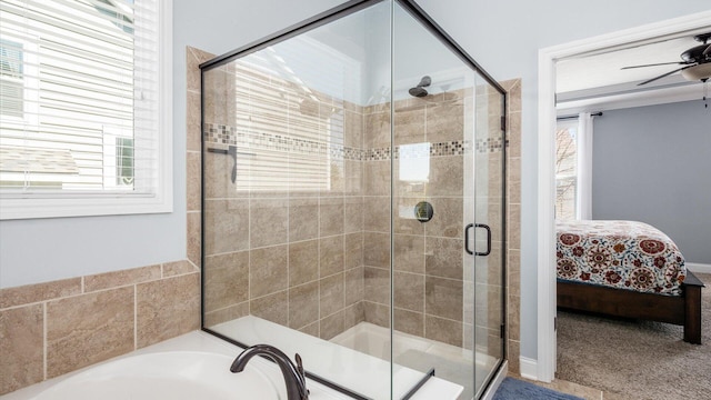 116 Coffeetree Ct, Pickerington, OH 43147 - full bath with ensuite bath, a shower stall, a ceiling fan, a garden tub, and a sink