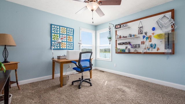 116 Coffeetree Ct, Pickerington, OH 43147 - office space featuring a ceiling fan, carpet floors, and baseboards