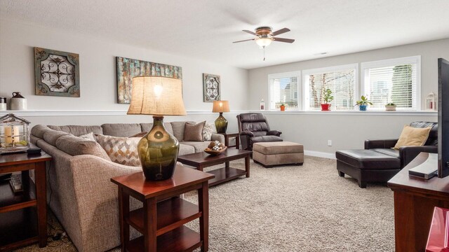 116 Coffeetree Ct, Pickerington, OH 43147 - living room with carpet flooring, ceiling fan, and healthy amount of natural light