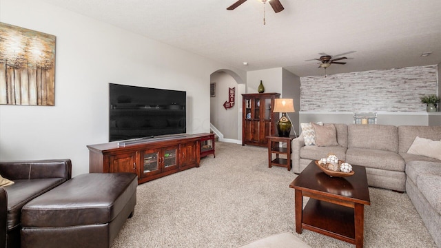 116 Coffeetree Ct, Pickerington, OH 43147 - living area with ceiling fan, arched walkways, and carpet