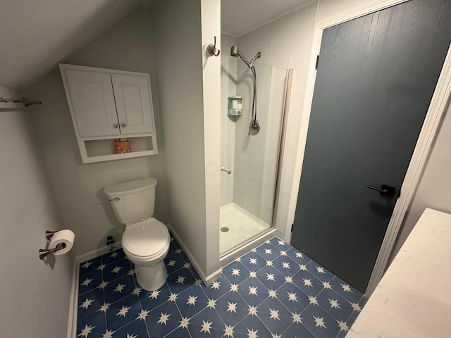 7326 State Route 19 Unit 2, Lot 321, Mount Gilead, OH 43338 - bathroom with toilet, tile patterned floors, a shower stall, and baseboards