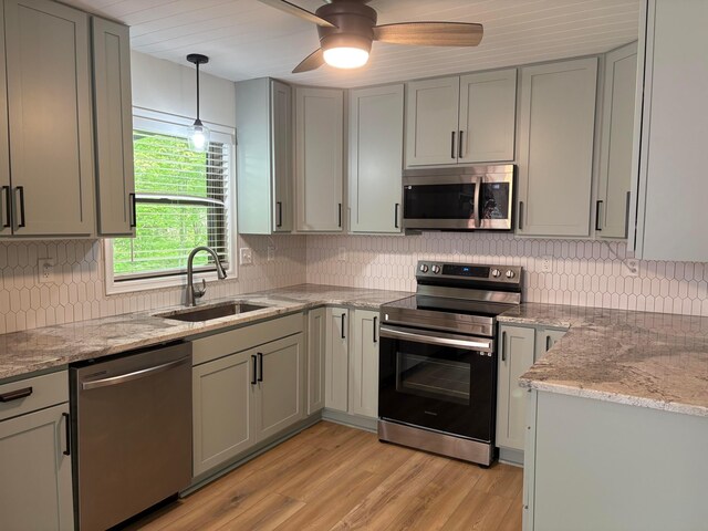 7326 State Route 19 Unit 2, Lot 321, Mount Gilead, OH 43338 - kitchen featuring appliances with stainless steel finishes, a sink, gray cabinetry, and backsplash