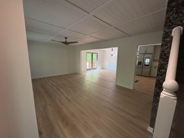 7326 State Route 19 Unit 2, Lot 321, Mount Gilead, OH 43338 - empty room with a ceiling fan, light wood-type flooring, baseboards, and wood ceiling