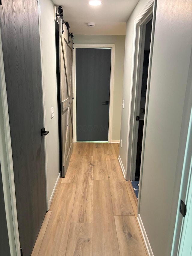 7326 State Route 19 Unit 2, Lot 321, Mount Gilead, OH 43338 - corridor with a barn door, light wood-style floors, and baseboards