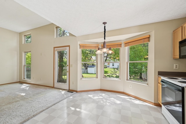 3092 Andrew James Dr, Hilliard, OH 43026 - unfurnished dining area with light flooring, a chandelier, and a textured ceiling