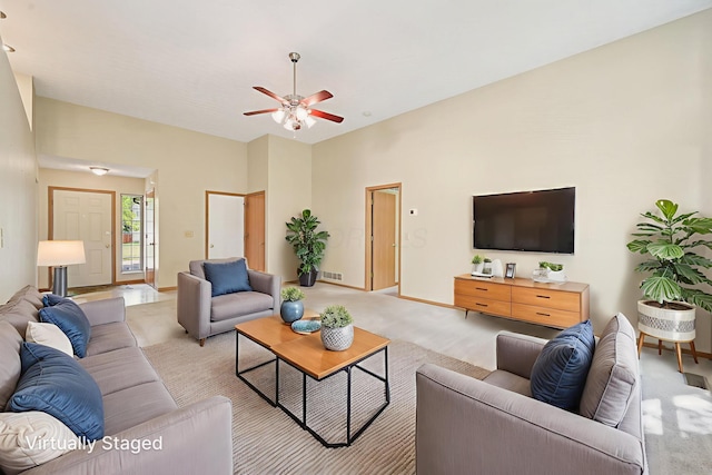 3092 Andrew James Dr, Hilliard, OH 43026 - living room featuring light colored carpet and a ceiling fan