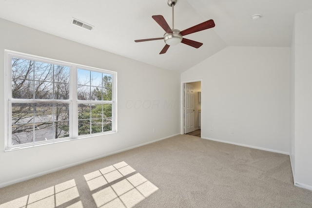 1143 Green Knoll Dr, Westerville, OH 43081 - carpeted spare room with a ceiling fan, baseboards, lofted ceiling, and visible vents