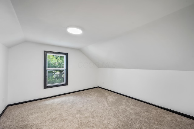 additional living space with baseboards, carpet, and vaulted ceiling
