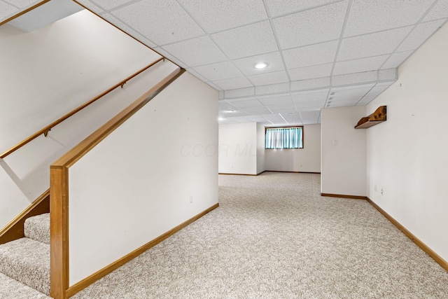 2816 Quail Run Ct, Mansfield, OH 44904 - basement with carpet flooring, stairs, a drop ceiling, and recessed lighting