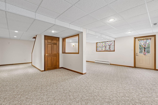 2816 Quail Run Ct, Mansfield, OH 44904 - finished basement featuring baseboard heating, carpet floors, a paneled ceiling, and recessed lighting