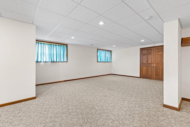 2816 Quail Run Ct, Mansfield, OH 44904 - below grade area featuring carpet, a drop ceiling, and recessed lighting