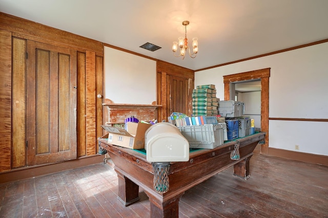 2085 US Highway 62 NE, Washington Court House, OH 43160 - recreation room with a notable chandelier, hardwood / wood-style flooring, baseboards, and crown molding