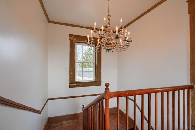 2085 US Highway 62 NE, Washington Court House, OH 43160 - stairway with baseboards, a chandelier, and crown molding