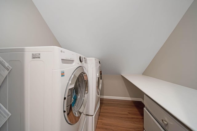 62 Sherman Ave, Columbus, OH 43205 - laundry room with washing machine and clothes dryer, wood finished floors, cabinet space, and baseboards