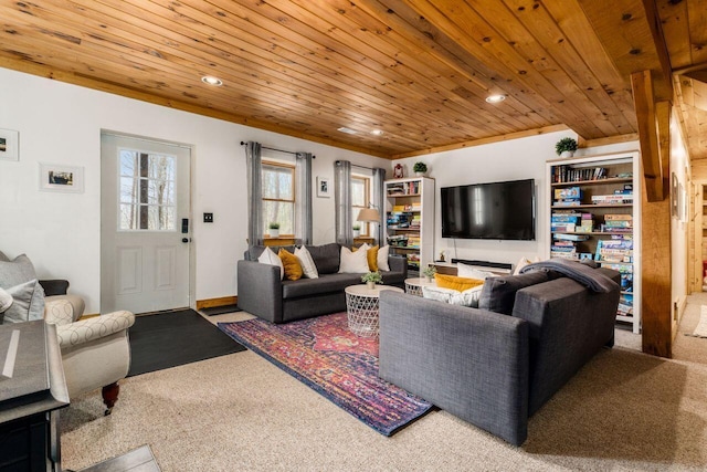 26063 Twin Fls, Rockbridge, OH 43149 - living area with baseboards, wood ceiling, and recessed lighting