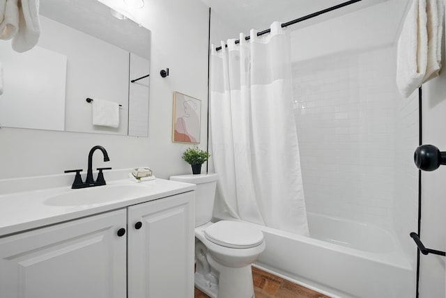 5696 Great Hall Ct, Columbus, OH 43231 - bathroom with shower / tub combo, wood finished floors, toilet, and vanity