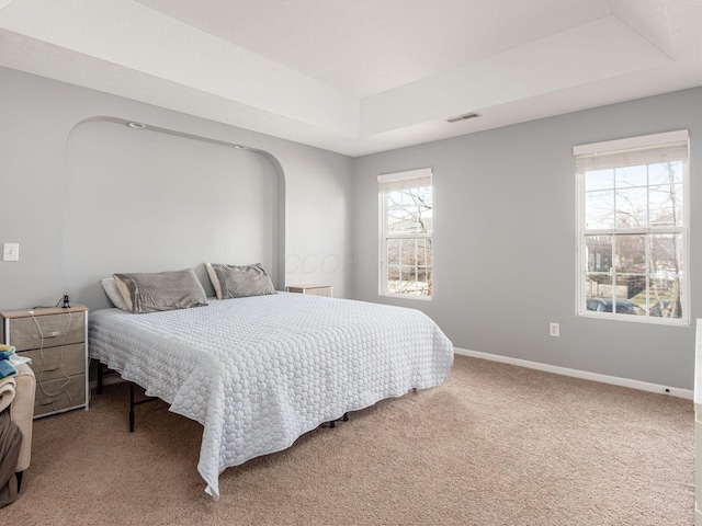 6088 Sowerby Ln, Westerville, OH 43081 - carpeted bedroom with a tray ceiling, baseboards, and visible vents
