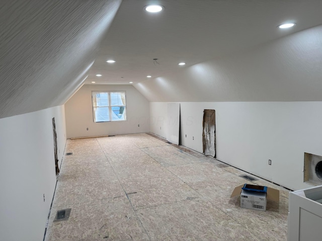 bonus room featuring visible vents, lofted ceiling, and recessed lighting