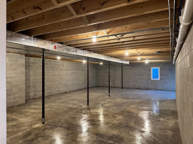unfinished basement with concrete block wall
