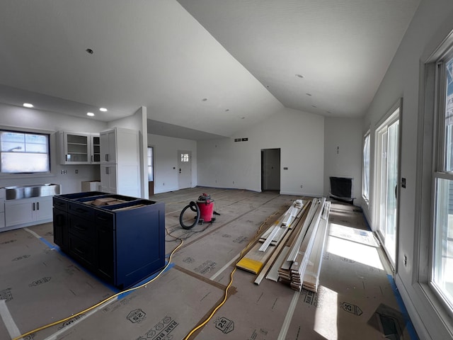 living room with a wealth of natural light and lofted ceiling