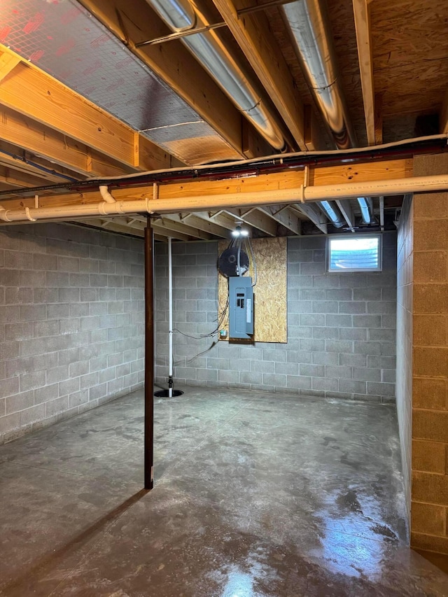 basement featuring electric panel