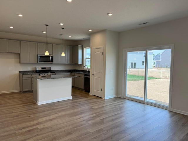 280 Dowler Dr Lot 349, South Bloomfield, OH 43103 - kitchen featuring appliances with stainless steel finishes, gray cabinets, plenty of natural light, and recessed lighting