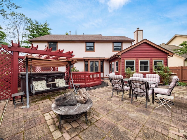 162 Juniper Ave, Westerville, OH 43081 - view of patio / terrace featuring a pergola, outdoor dining area, an outdoor fire pit, and a hot tub