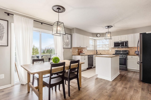 kitchen featuring white cabinets, a sink, stainless steel appliances, and dark wood finished floors