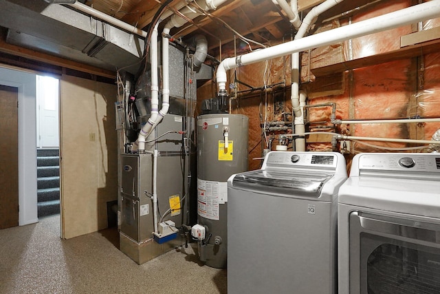 572 Sycamore Dr, Pickerington, OH 43147 - laundry room featuring water heater, washing machine and dryer, and heating unit