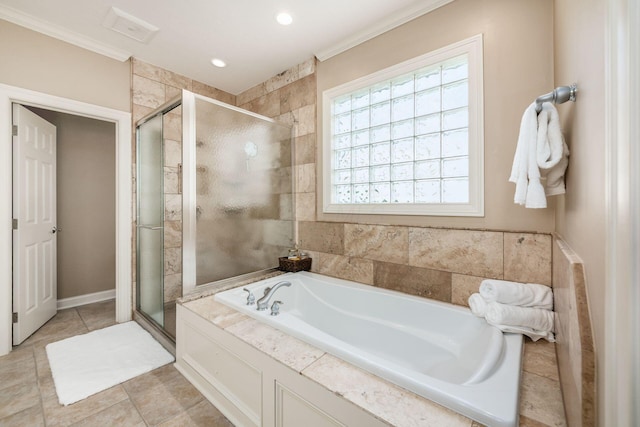 4568 Hickory Rock Dr, Powell, OH 43065 - bathroom featuring a healthy amount of sunlight, a shower stall, and a garden tub