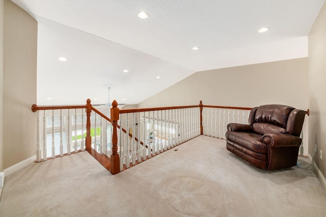 4568 Hickory Rock Dr, Powell, OH 43065 - sitting room featuring recessed lighting, carpet flooring, vaulted ceiling, and baseboards