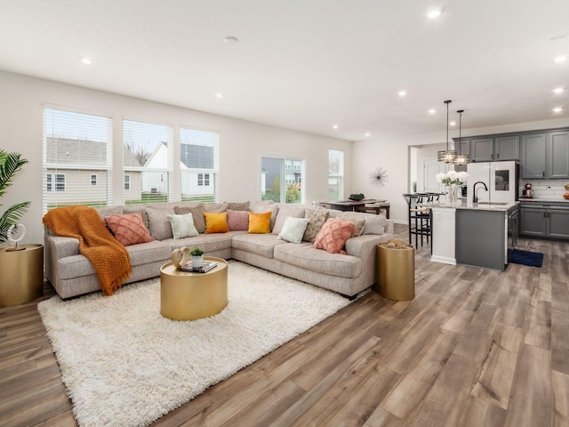 9239 Horseshoe St, Plain City, OH 43064 - living room featuring wood finished floors and recessed lighting