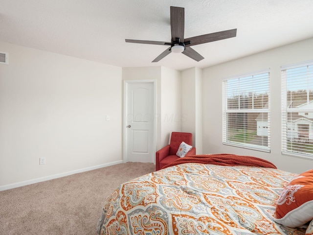 9239 Horseshoe St, Plain City, OH 43064 - carpeted bedroom with baseboards, a textured ceiling, and a ceiling fan