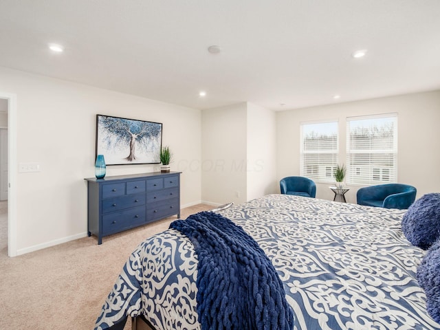 9239 Horseshoe St, Plain City, OH 43064 - bedroom with light carpet, baseboards, and recessed lighting