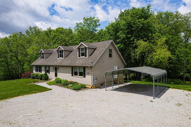 3040 Lafayette Plain City Rd, London, OH 43140 - view of front of property featuring gravel driveway, a detached carport, a front yard, and a shingled roof