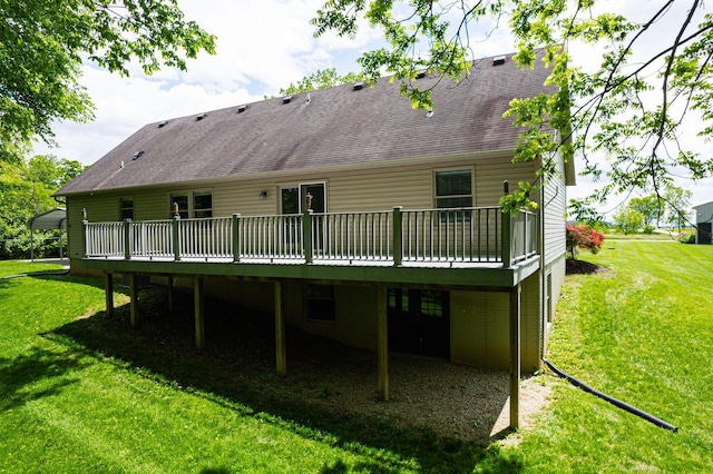 3040 Lafayette Plain City Rd, London, OH 43140 - back of property featuring roof with shingles, a deck, and a yard