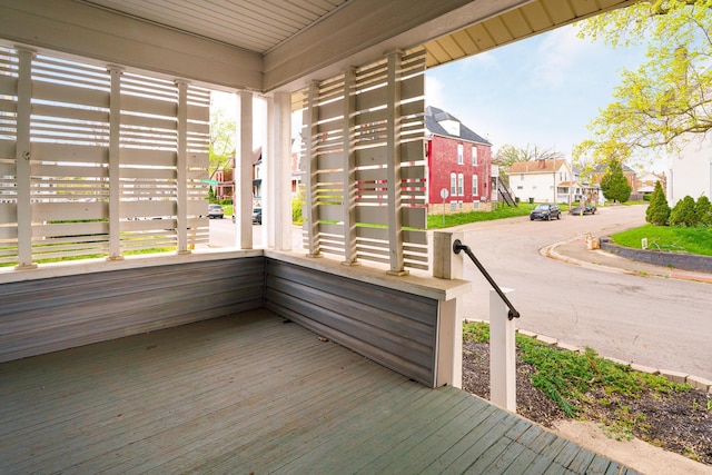 deck with a residential view