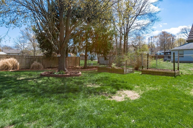 view of yard featuring a fenced backyard and a garden