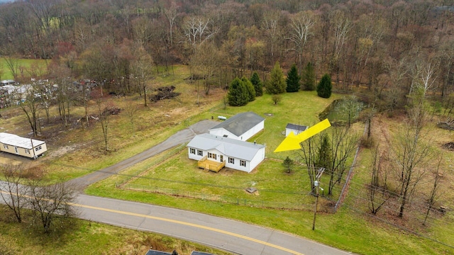 drone / aerial view with a forest view