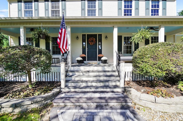 doorway to property featuring a porch