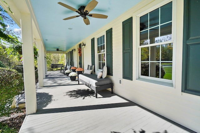 view of patio featuring a porch and ceiling fan