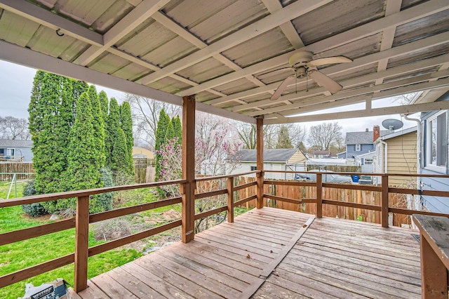 3104 Lewis Rd, Columbus, OH 43207 - wooden terrace featuring ceiling fan and a fenced backyard