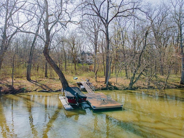 view of dock with a water view