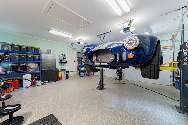 garage with a garage door opener