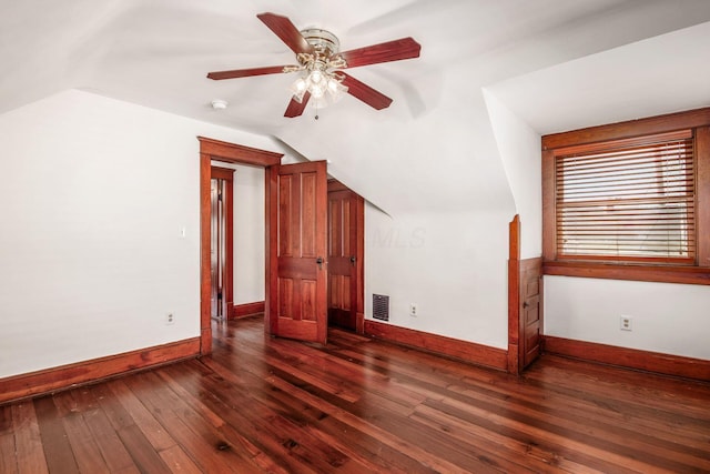 160 E Moler St, Columbus, OH 43207 - bonus room featuring baseboards, vaulted ceiling, a ceiling fan, and wood-type flooring